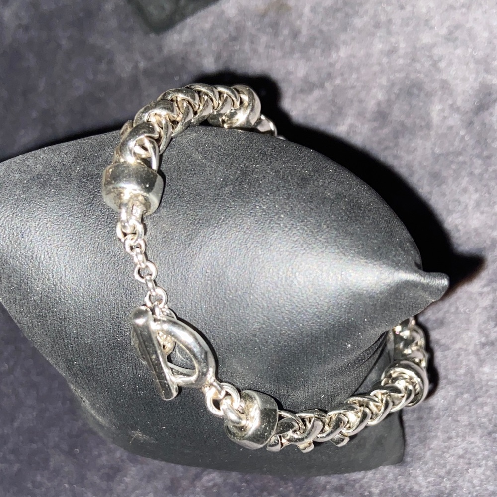 Lauren Ralph Lauren Silver Chain Wheat Braided Toggle Bracelet